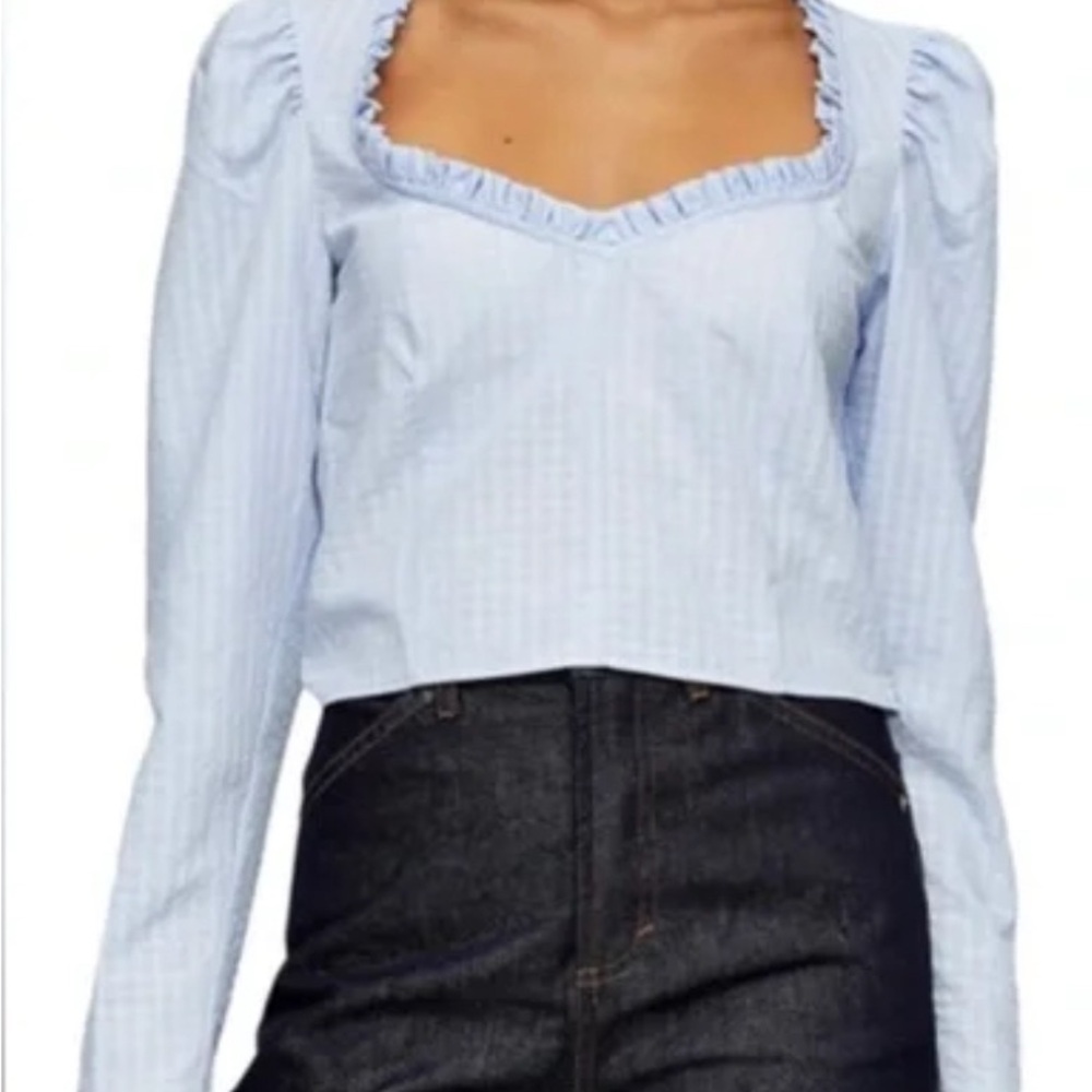 Topshop Blue Puff Sleeve Crop Blouse